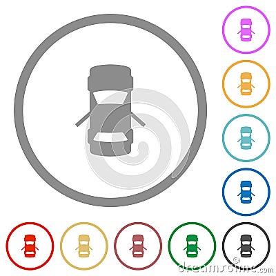 Car open rear doors dashboard indicator flat icons with outlines Vector Illustration