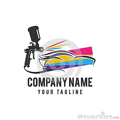 Car painting logo with spray gun and Unique Colorful Vehicle Concept Stock Photo