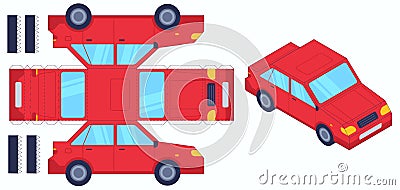 Car paper cut toy. Create toys yourself, cut and glue paper auto, kids craft game. Funny education riddle, children Vector Illustration