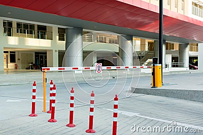 car park automatic entry system. Security system for building access - barrier gate stop with toll booth Stock Photo