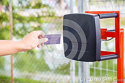 Car park automatic entry system.Security system for building access - barrier gate stop with toll booth Stock Photo
