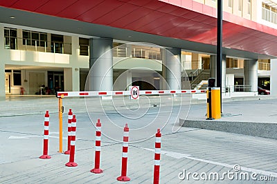 Car park automatic entry system. Security system for building access - barrier gate stop with toll booth Stock Photo