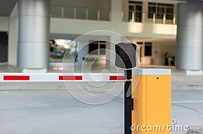 Car park automatic entry system. Security system for building access - barrier gate stop with toll booth Stock Photo