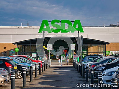 The car park and frontage of the a store of the ASDA British supermarket chain Editorial Stock Photo