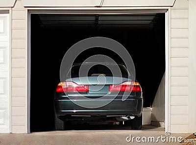 Car parked in a garage Stock Photo