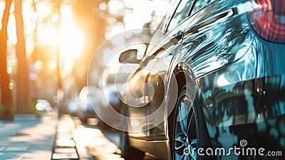 Car parked at outdoor parking lot. Used car for sale and rental service. Car insurance background. Automobile parking area. Car Stock Photo