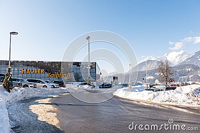 Car Parking at Hauser Kaibling - one of Austria`s top ski resorts: 44 ski lifts, 123 kilometres of ski runs, car park Editorial Stock Photo