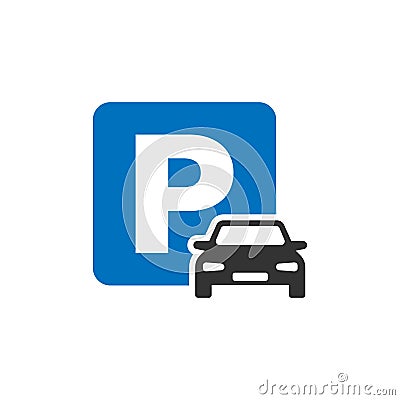 Car parking icon in flat style. Auto stand vector illustration on white isolated background. Roadsign business concept Vector Illustration