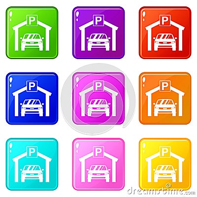 Car parking icons 9 set Vector Illustration