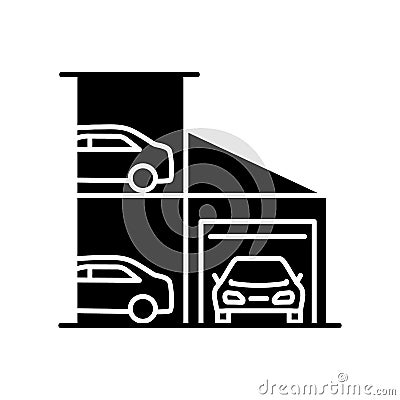 Car parking lot black glyph icon Vector Illustration