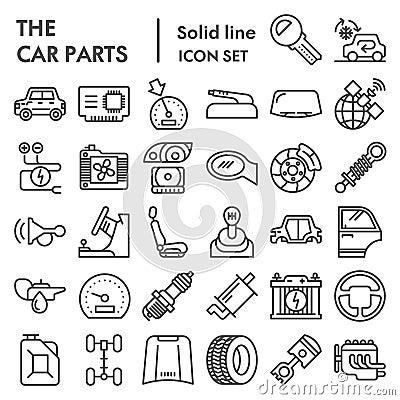 Car parts line icon set, automobile details symbols collection, vector sketches, logo illustrations, vehicle signs Vector Illustration