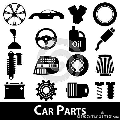 Car parts store simple black icons set eps10 Vector Illustration