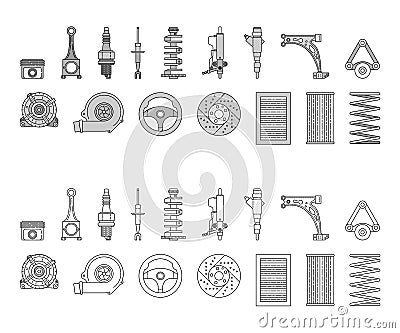 Car parts vector icons. Isometric outline pictograms Vector Illustration