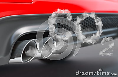 Car pipe with co2 carbon dioxide emissions. Combustion fumes coming out of car exhaust pipe Cartoon Illustration