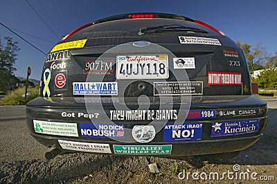 Car with political and social issues stickers Editorial Stock Photo
