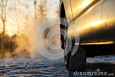 Car and powerful exhaust fumes in the air in Finland. Stock Photo