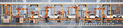 Car Production Conveyor Automatic Assembly Line Machinery Industrial Automation Industry Concept Vector Illustration