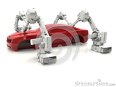 Car production line concept Cartoon Illustration