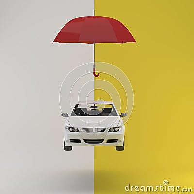 Car protected with red umbrella, automobile safety icon . used for concept design or website. Minimal concept. Stock Photo