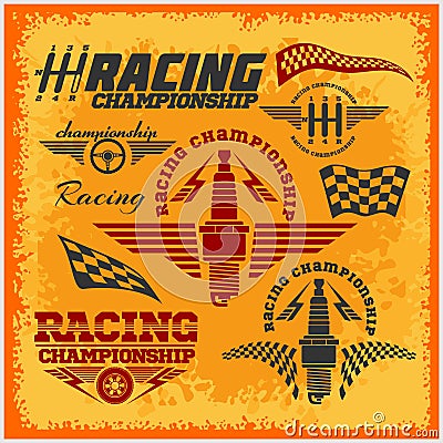 Car racing emblems and championship race vector Vector Illustration