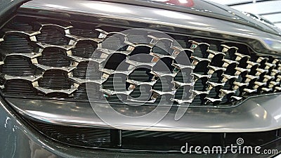 Car radiator grill. Abstract futuristic view. Luxury style. Auto dealer. Shiny chrome pattern. Expensive business premium life. Editorial Stock Photo