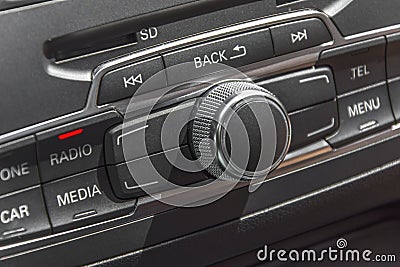 Car radio stereo panel and modern dashboard electric equipment Stock Photo