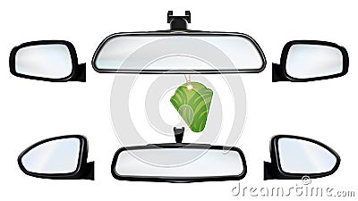 Car Rearview Mirrors With Air Freshener Set Vector Vector Illustration