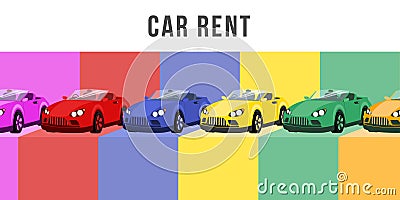 Car rent flat banner vector template. Automobile dealership business, personal transport leasing service advertising Vector Illustration