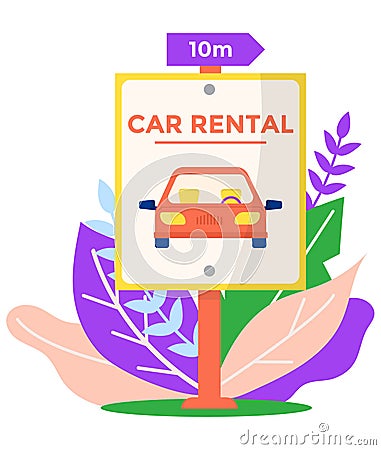Car rental advertising banner, street urban ads auto placard, sharing transport vehicle flat vector illustration Cartoon Illustration