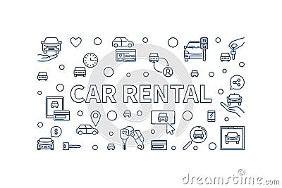 Car Rental creative horizontal banner - Rent a Vehicle vector line illustration Cartoon Illustration