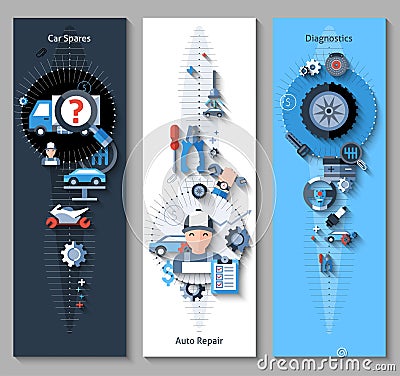 Car Repair Banners Vertical Vector Illustration