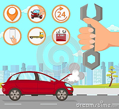 Car Repair. Vector Flat Illustration. Vector Illustration