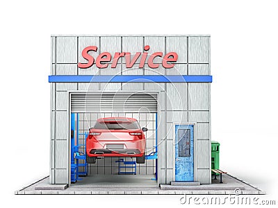 Car repair concept. Auto service station Cartoon Illustration