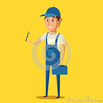 Car repair. Funny mechanic. Vector cartoon illustration Vector Illustration