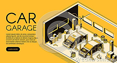 Car repair garage service vector isometric halftone Vector Illustration