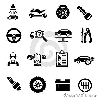 Car Repair Icons Black Vector Illustration