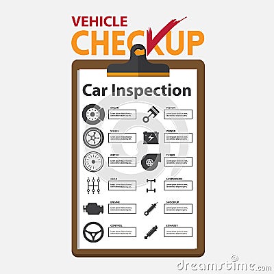 Car repair infographic in flat design. Checkup clipboard. Vector Illustration