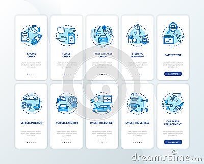 Car repair onboarding mobile app page screen with concepts set Vector Illustration