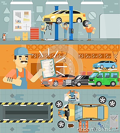 Car repair service concept banner. Vector Illustration