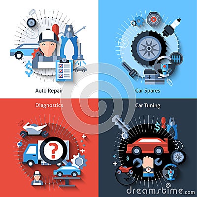 Car Repair Set Vector Illustration