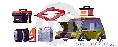 Set of car repair shop, auto maintenance Vector Illustration