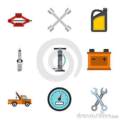 Car repairs icons set, flat style Vector Illustration