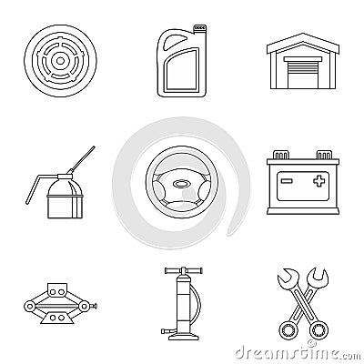 Car repairs icons set, outline style Cartoon Illustration