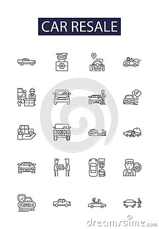 Car resale line vector icons and signs. Resale, Used, Vehicles, Buy, Sell, Sellers, Buyers, Cars outline vector Vector Illustration