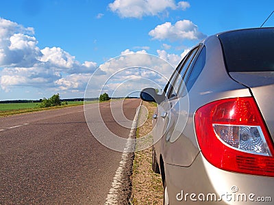 The car is on the road Stock Photo