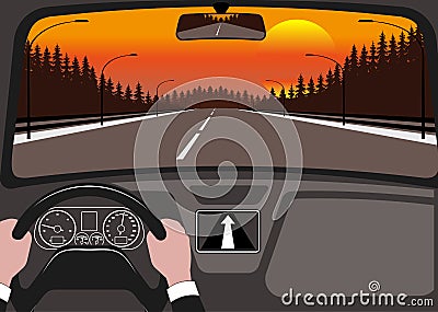 Car on the road, a view from salon. Vector Illustration