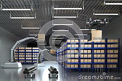 Car Robot transports truck Box with AI interface Object for manufacturing industry technology Product export and import of future Stock Photo