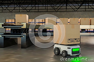 Car Robot transports truck Box with AI interface Object for manufacturing industry technology Product export and import of future Stock Photo