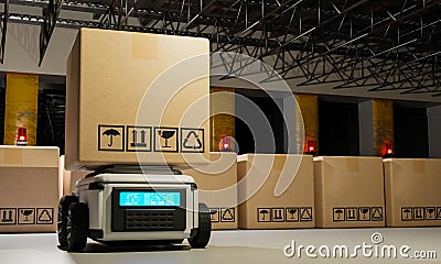 Car Robot transports truck Box with AI interface Object for manufacturing industry technology Product export and import of future Stock Photo