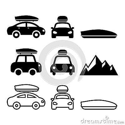 Car roof box, roof rack or carrier icons set Stock Photo